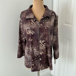 Misook Shiny Animal Print Full Zip Jacket